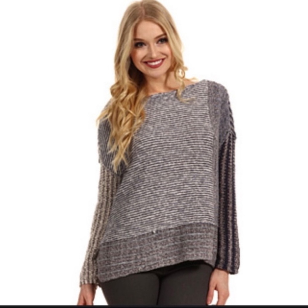 Free People I'm Cool With Stripes Pullover Sweater in Nautical Navy